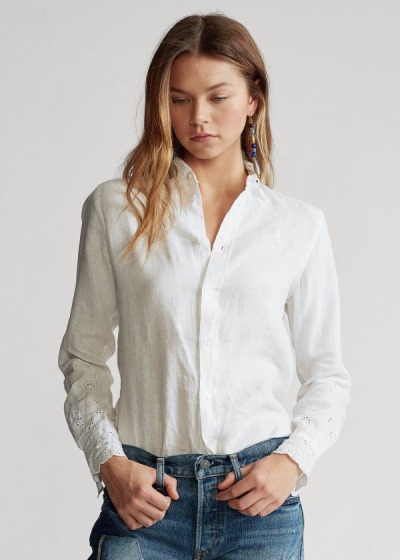 Women's Polo Ralph Lauren Eyelet Linen Shirts | 324065ENI